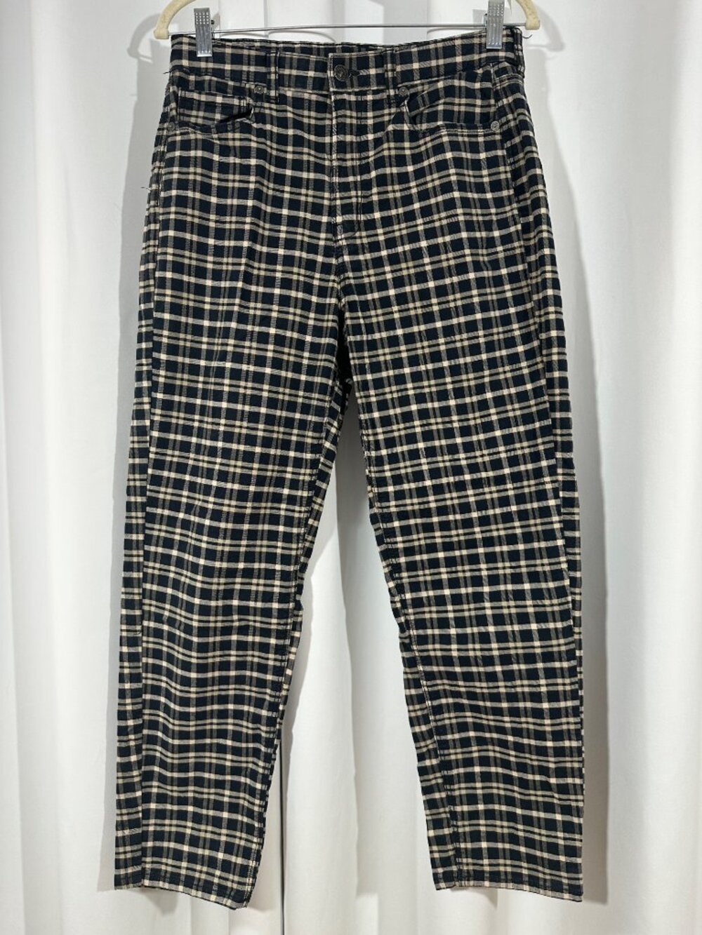 American Eagle Size 10 Navy Plaid Stretch Pants Preppy Cottagecore